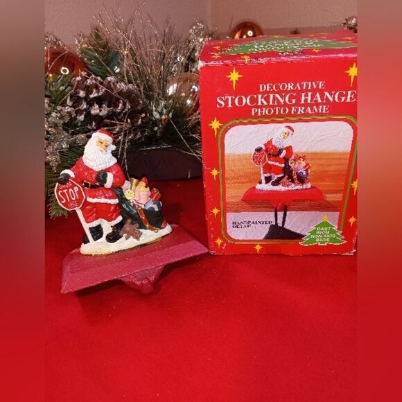 Vtg. NCE Santa Claus Cast Iron Stocking Hanger frame - Picture 1 of 9